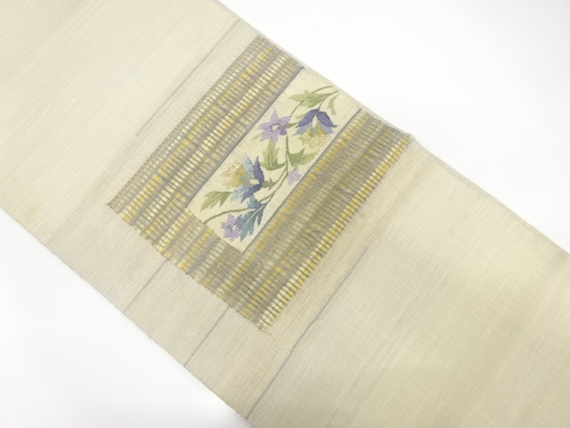 アンティーク　手織り紬変わり織花唐草模様織出し袋帯（材料）